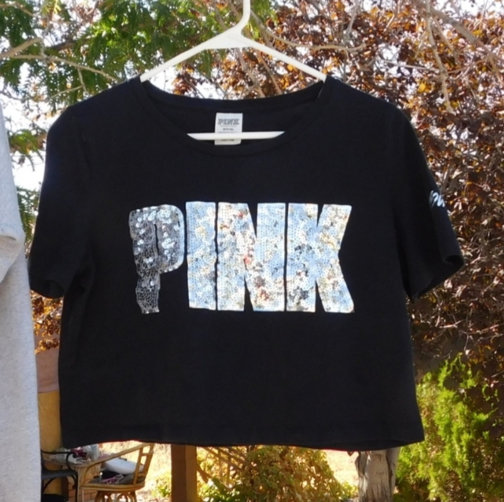 💙❤️Victoria Secret Pink Silver Sequin Black Crop